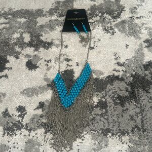 Bijoux Terner Aqua tassel necklace and earring set